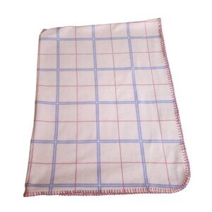Bright Future pink blue squares baby blanket made in USA vtg